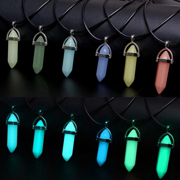 Luminous Stone Hexagonal Pendant Necklace for Men and Women - Natural Chalcedony Glow-in-the-Dark Choker Jewelry Gift