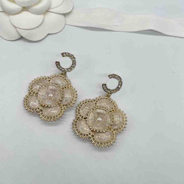 Luxurious 18k gold-plated diamond floral drop earrings with stamped box PS4825A