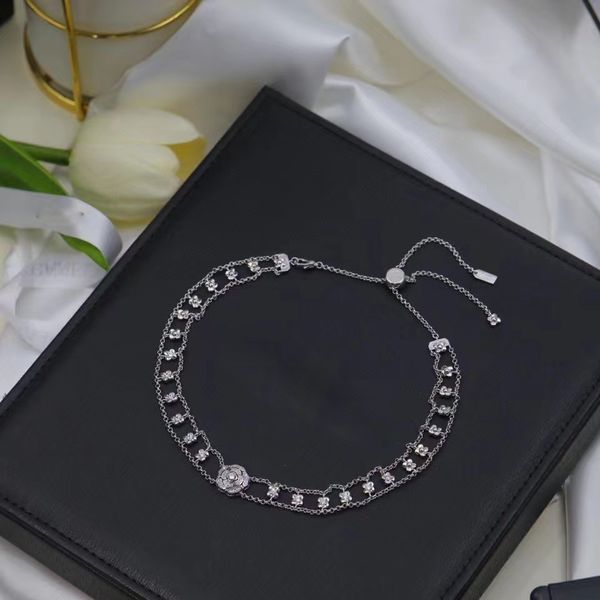 Luxurious elegant digital camellia necklace for women, crafted from 925 platinum-plated zircon for a shiny, refined look