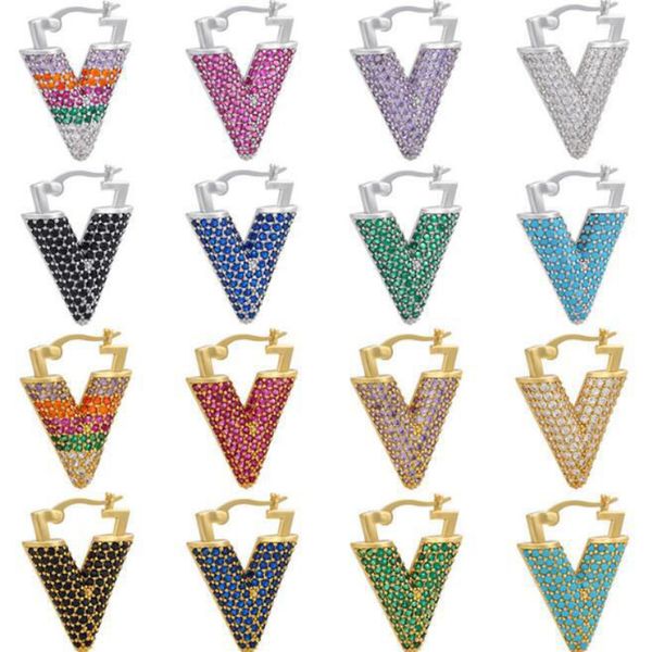 Luxurious micro-pave V charm earrings with colorful zircon stones for women