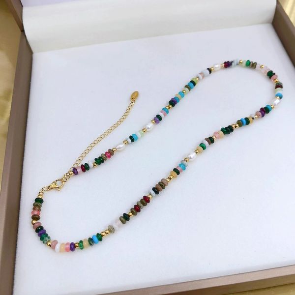 Luxurious natural pearl designer necklace with dopamine-inspired layered design in vibrant Chinese summer style for versatile women's wear