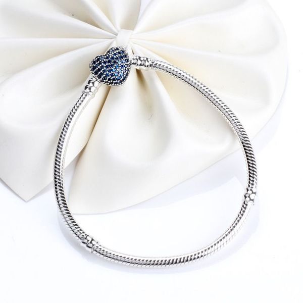 Luxurious Pandora-style 925 silver heart bracelet with smooth snake chain and original box