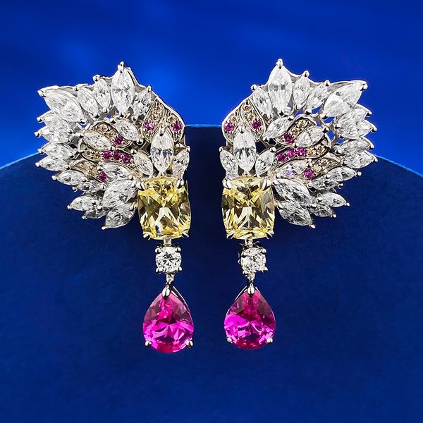 Luxurious ruby diamond drop earrings in genuine 925 sterling silver, perfect for weddings, bridal engagements, and elegant jewelry gifts for women