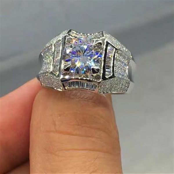 Luxurious white gold-filled zircon men's gemstone wedding band for engagements and fine jewelry gifts
