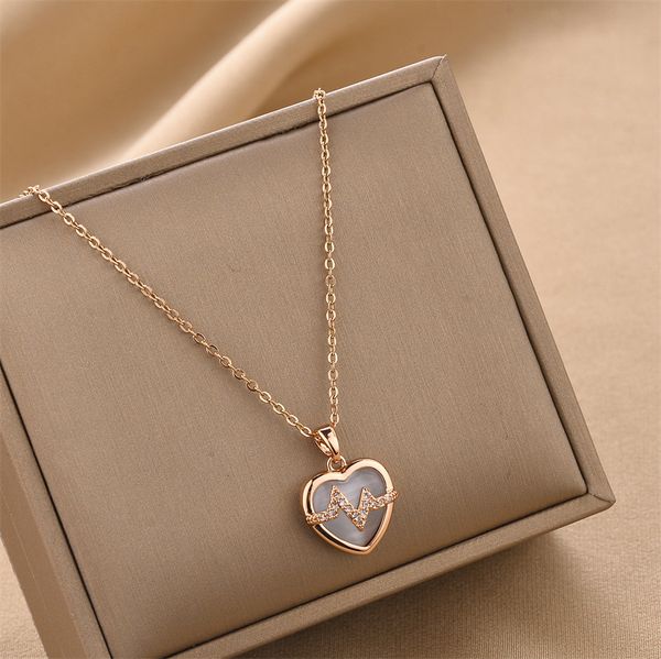Luxurious white opal heart pendant necklace with stainless steel chain, elegant jewelry for women