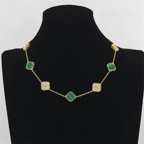 Luxury 10-Diamond Clover Necklace - Fashionable Retro Stainless Steel Pendant for Women