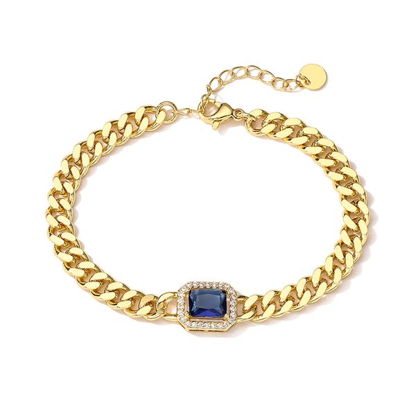 Luxury Cuban link chain bracelet with square zircon charms, a perfect gift for couples