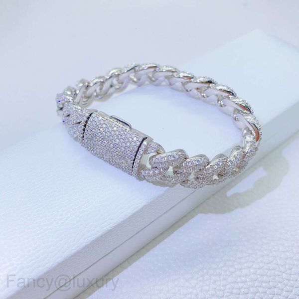 luxury cuban link chain necklace for women and men, 925 silver platinum-plated with 12mm wide VVS moissanite passing diamond tests