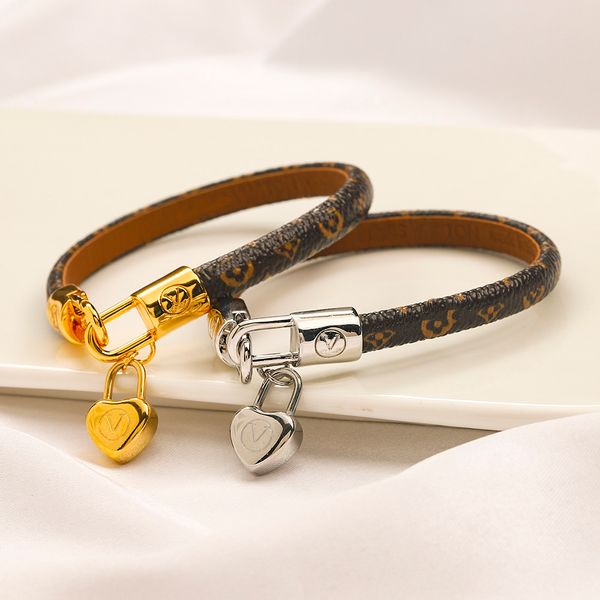 Luxury designer bangle set with heart charm, European-style leather necklace featuring 18K gold-plated love letter pendant for family