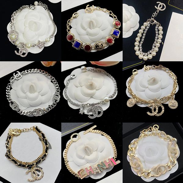 Luxury designer CC bracelet for women featuring crystal pearls and vintage leather