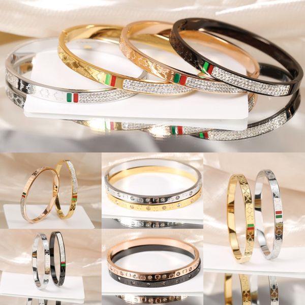 Luxury designer women's cuff bracelet featuring double G letter and crystal accents, crafted from stainless steel for a stylish couple bangle accessory, no box included
