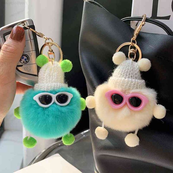 Luxury fashion keychain with plush rex rabbit hair doll, stylish and adorable bag accessory
