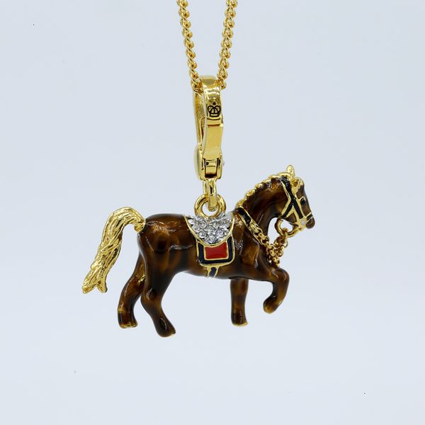 Luxury jewelry necklace featuring a lovely brown zodiac enamel horse pendant with diamond studs, perfect for Benmingnian