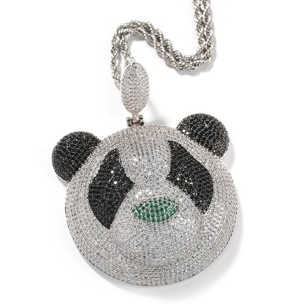 Luxury men's panda pendant necklace with full zirconia micro pave design, a stylish jewelry gift