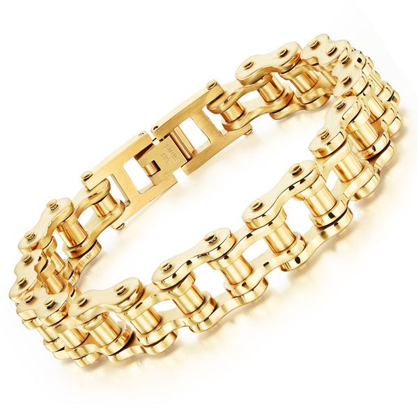 Luxury men's two-tone gold-plated titanium and stainless steel link chain bracelet for hip-hop style