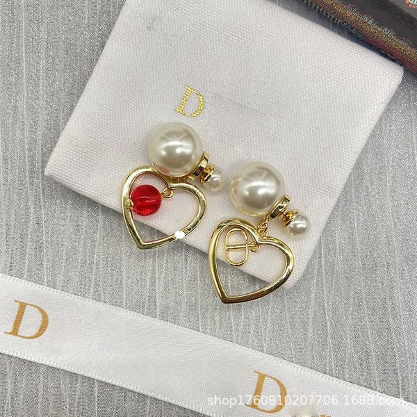 Luxury Pearl Earrings for Women - Elegant Hollowed-out CD Letter Design with Korean-inspired Asymmetrical Style, a Trendy Internet Sensation