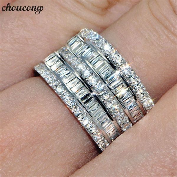 Luxury Promise Ring 925 Sterling Silver T-Shaped Zircon CZ Engagement Wedding Band for Women and Men
