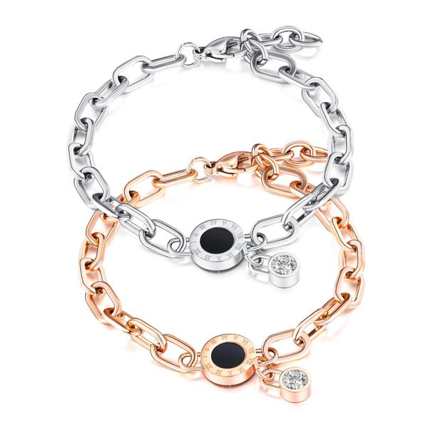 Luxury Roman numeral charm bracelet in classic INS style, crafted from stainless steel