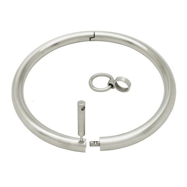 Matt stainless steel slave collar necklace with lockable torque design, a fetish choker for men and women