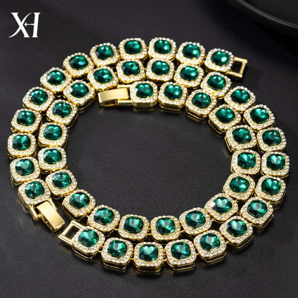 Men's 12mm square glass Cuban link chain necklace with moissanite, inspired by Sailor Moon and hip-hop style