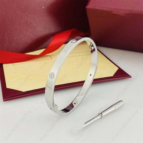Men's and women's stylish silver and rose gold bangle bracelets, featuring a sleek screwdriver design for a modern couple's fashion statement