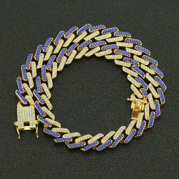Men's bold geometric bar chain necklace with vibrant diamond accents, embodying Miami hip hop style in a 13mm Cuban link design