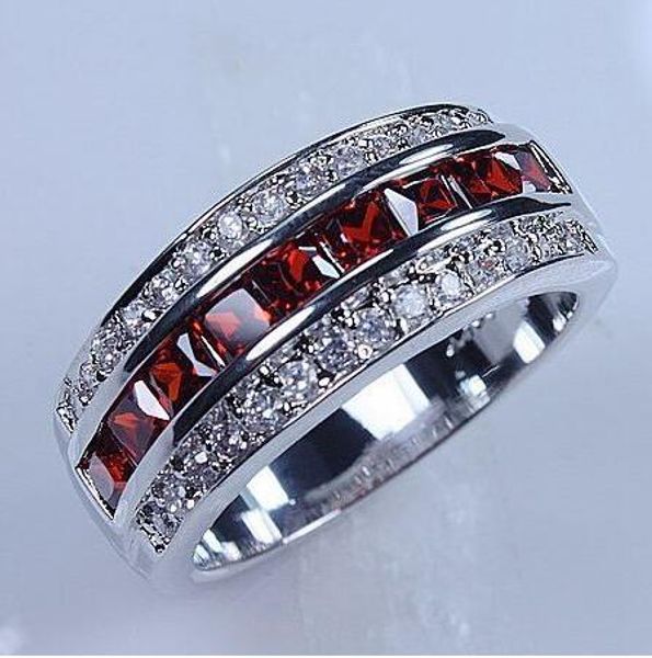Men's gold-filled red Diamonique CZ wedding band ring with free shipping, available in sizes 8-12