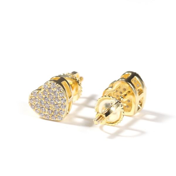 Mens Hip Hop Stud Earrings Jewelry Womens Fashion Gold 925 Silver Heart Diamond Earrings