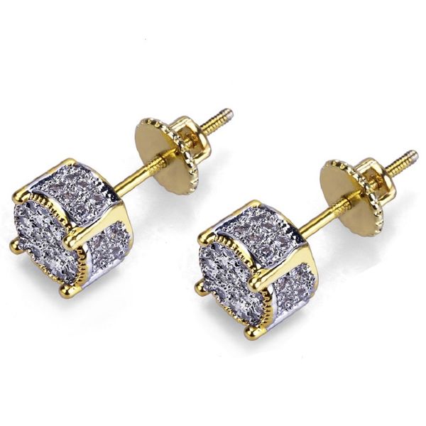 Mens Hip Hop Stud Earrings Jewelry Womens Fashion Gold Round Zircon Earring For Men HIPHOP