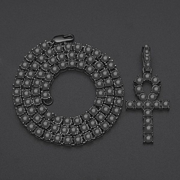 Mens Iced Out Chain Egyptian Ankh Key Pendant Necklace Hip Hop Jewelry Rhinestones Crystal Cuban Link Gold Chains