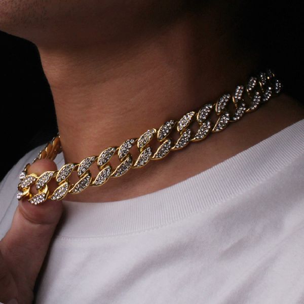 Mens Iced Out Chain in rose gold and silver, Miami Cuban Link style, perfect for hip hop jewelry lovers