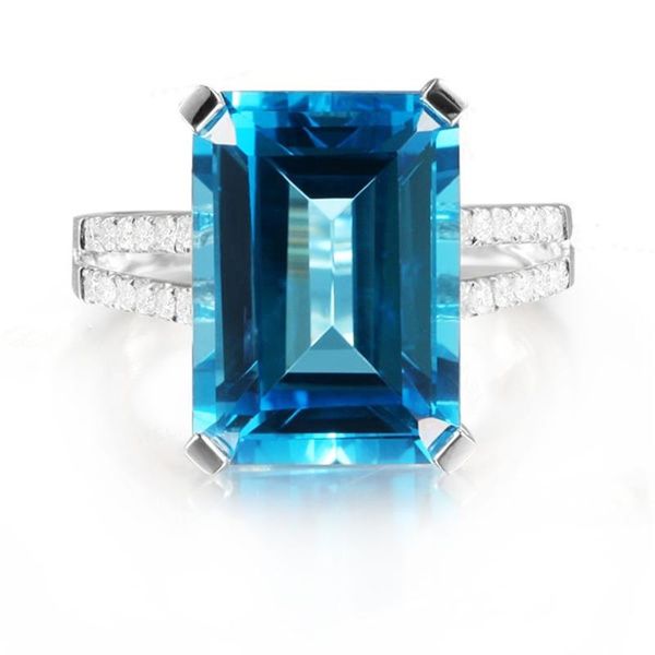 Men's sea blue crystal wedding ring with natural topaz stone, classic jewelry gift for marriage parties, sizes 6-10