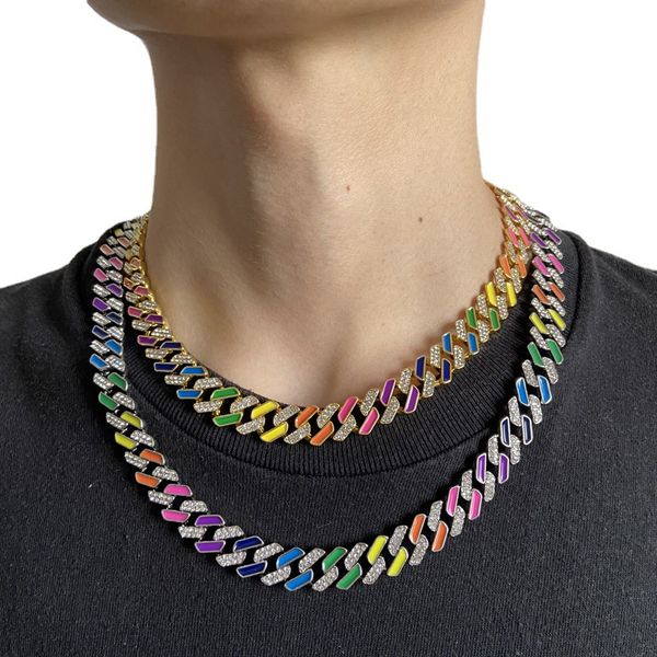 Men's stainless steel necklace with Cuban chain design, stylish choker and bracelet set for women, featuring colorful crystal accents, perfect hip hop rap jewelry gift