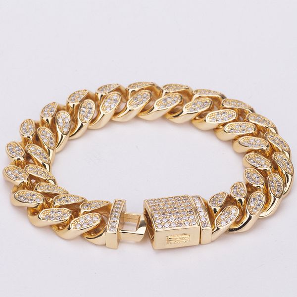 Men's stylish 14mm open-lock Cuban link bracelet with AAA CZ stones and hip-hop flair