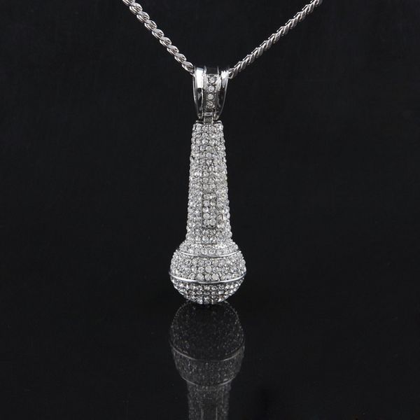 Mens stylish gold Cuban chain necklace with microphone pendant, perfect for hip hop fashion