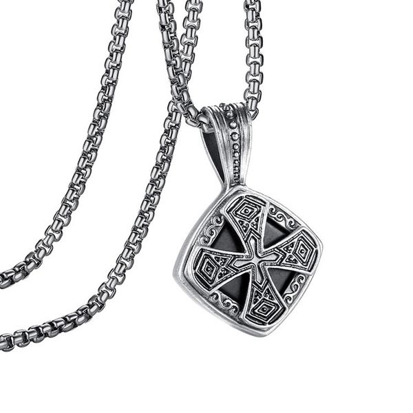 Men's stylish hip-hop cross pendant necklace in punk-inspired stainless steel chain design