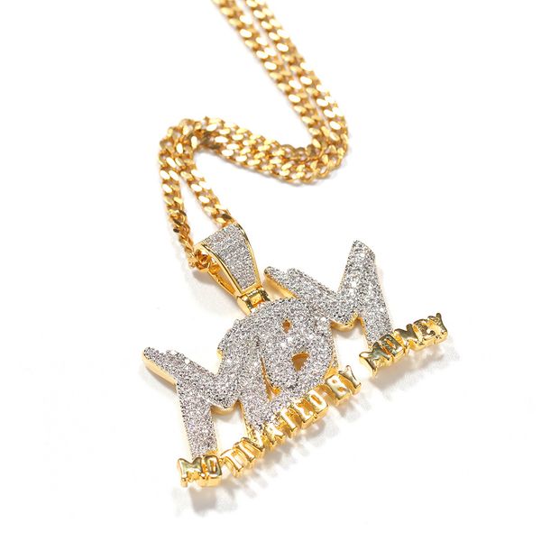 Men's stylish hip-hop pendant necklace featuring a letter M design with white zirconia accents, perfect for rap jewelry enthusiasts