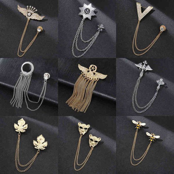 Men's stylish tassel brooch with gold chain for suit collars