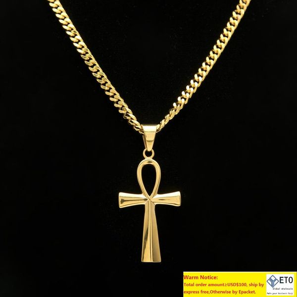 Men's zircon-studded diamond cross pendant on a solid trumpet chain, a stylish European-American designer necklace