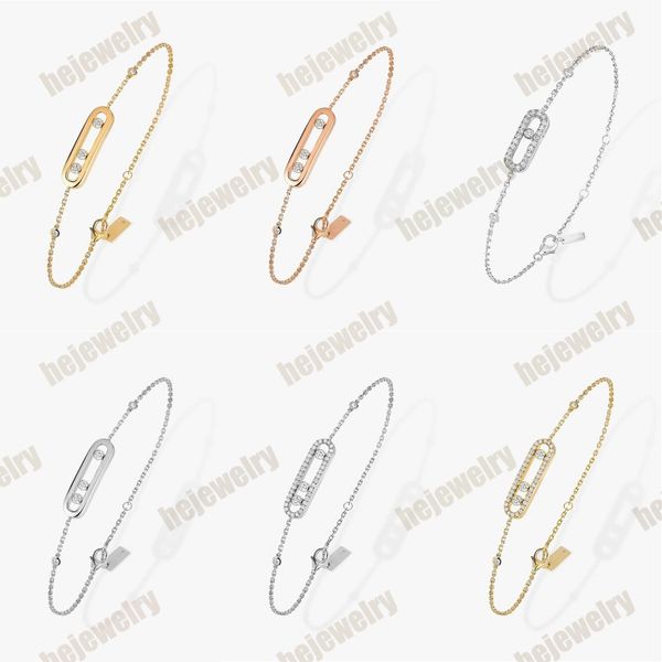 Messikas women's designer bracelet with sliding diamond charm, available in rose gold or silver plated chain, a luxurious multi-statement jewelry piece