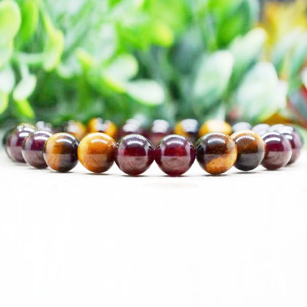MG1992 8mm Garnet Tiger's Eye Beaded Bracelet for EMF Protection in Women's and Men's Jewelry