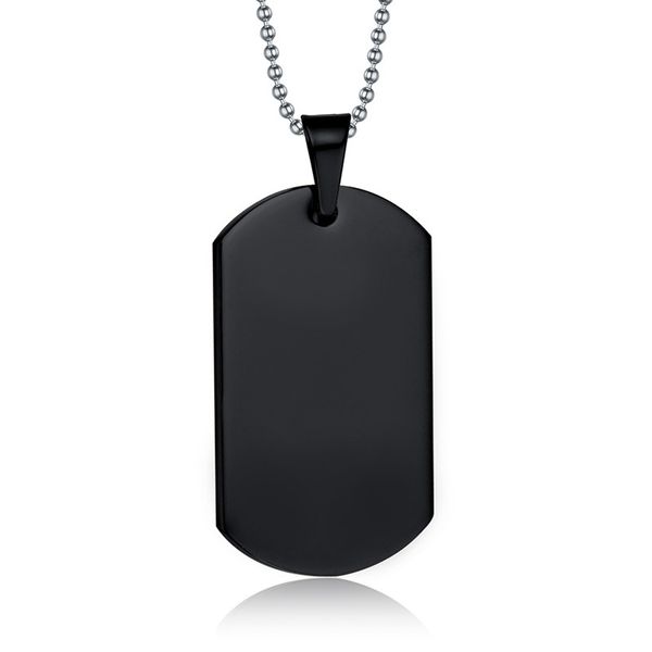 Military-style black polished dog tag necklace with 24" bead chain for men and women, a stainless steel pendant ideal as a gift