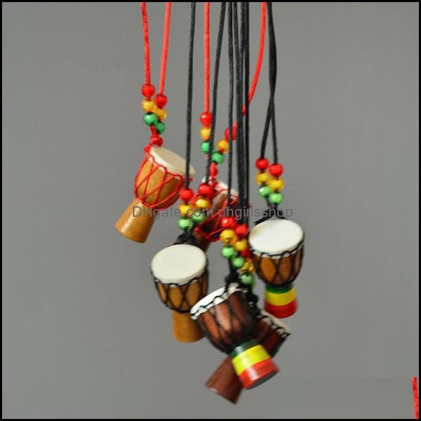 Mini Djembe Drummer Pendant Necklaces - African Hand Drum Jewelry, Percussion Musical Instrument for Sale