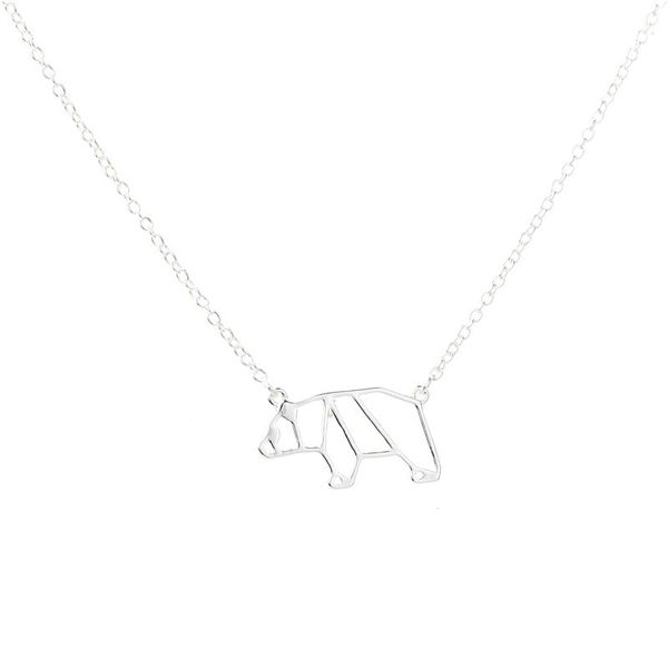Minimalist origami-style polar bear necklace featuring an animal outline, with a panda chain design, perfect as a jewelry accessory or gift for friends