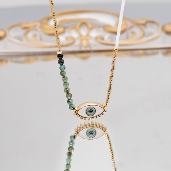 Miyuki glass bead white pearl evil eye pendant necklace for summer