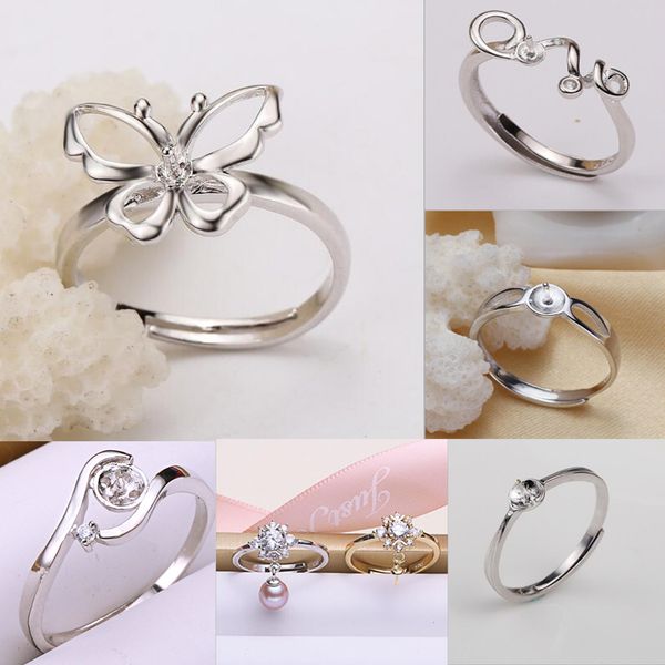 MLJY Pearl Ring Settings in 50% Silver, 6 DIY Styles, Adjustable Jewelry for Christmas Gifts