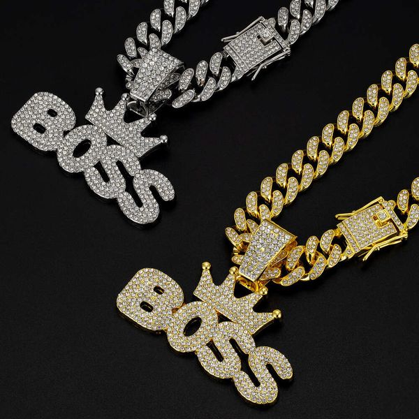 Moissanite Cuban link chain for men, stylish Hip Hop jewelry with crown pendant and full diamond alloy design