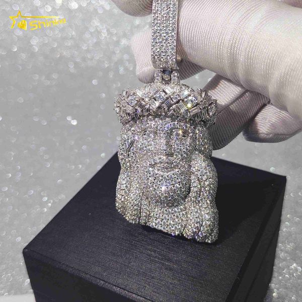 Moissanite custom pendant necklace passes diamond test, featuring S925 sterling silver Jesus hip hop jewelry