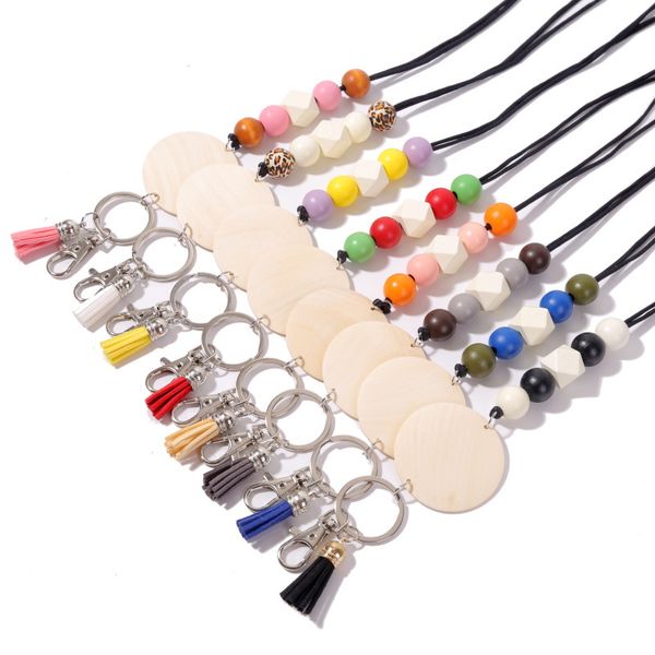 Monogram Wood Keychain for Women - Stylish Long Sweater Chain, Lanyard Necklace for ID, Work Badge, Keyrings Holder with Free DHL Shipping