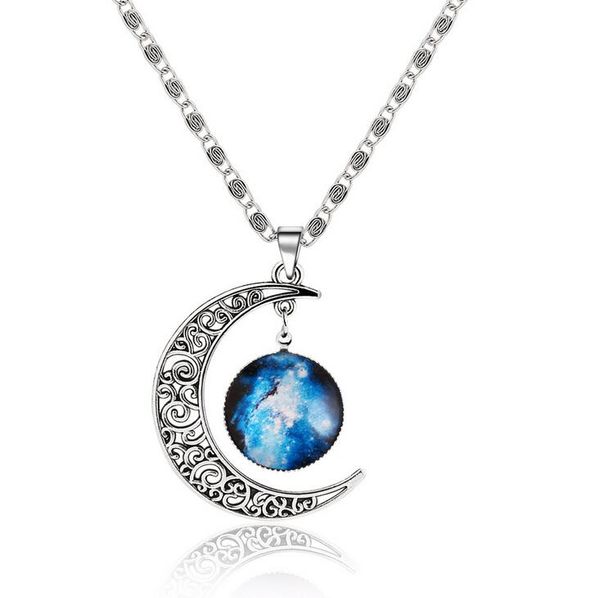 Moon Galaxy Pendant Necklace for men and women, popular unisex design with chain, GSFN209 mixed order of 20 pieces